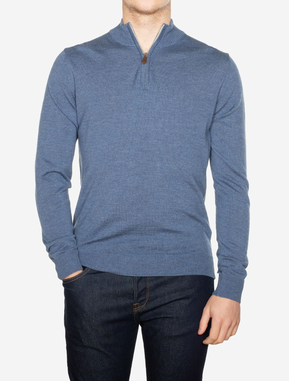 Knitted Half Zip Merino Wool Blue