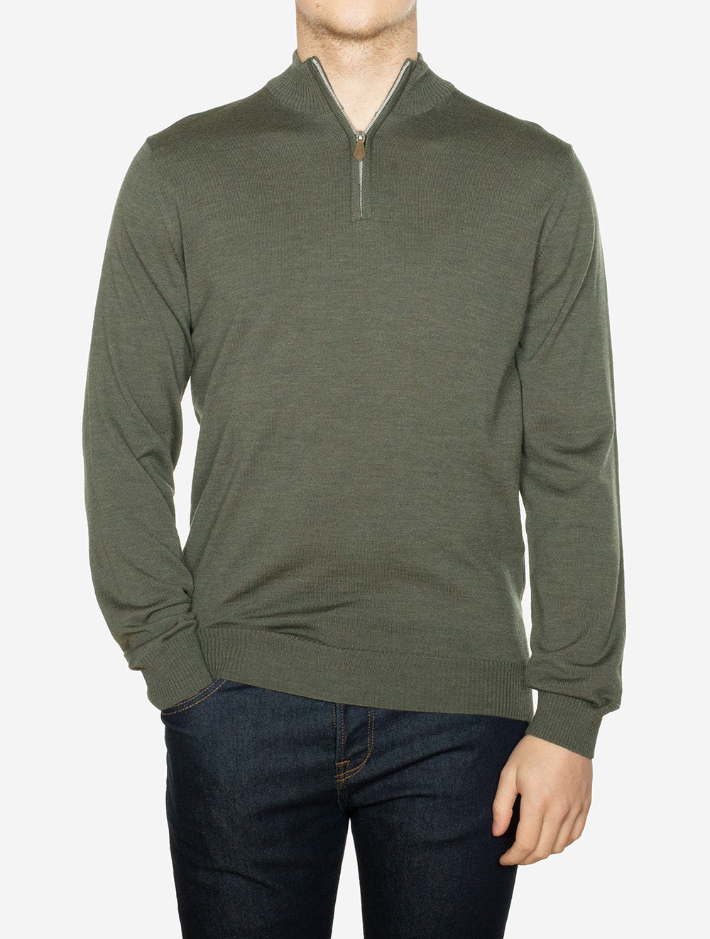 Knitted Half Zip Merino Wool Green