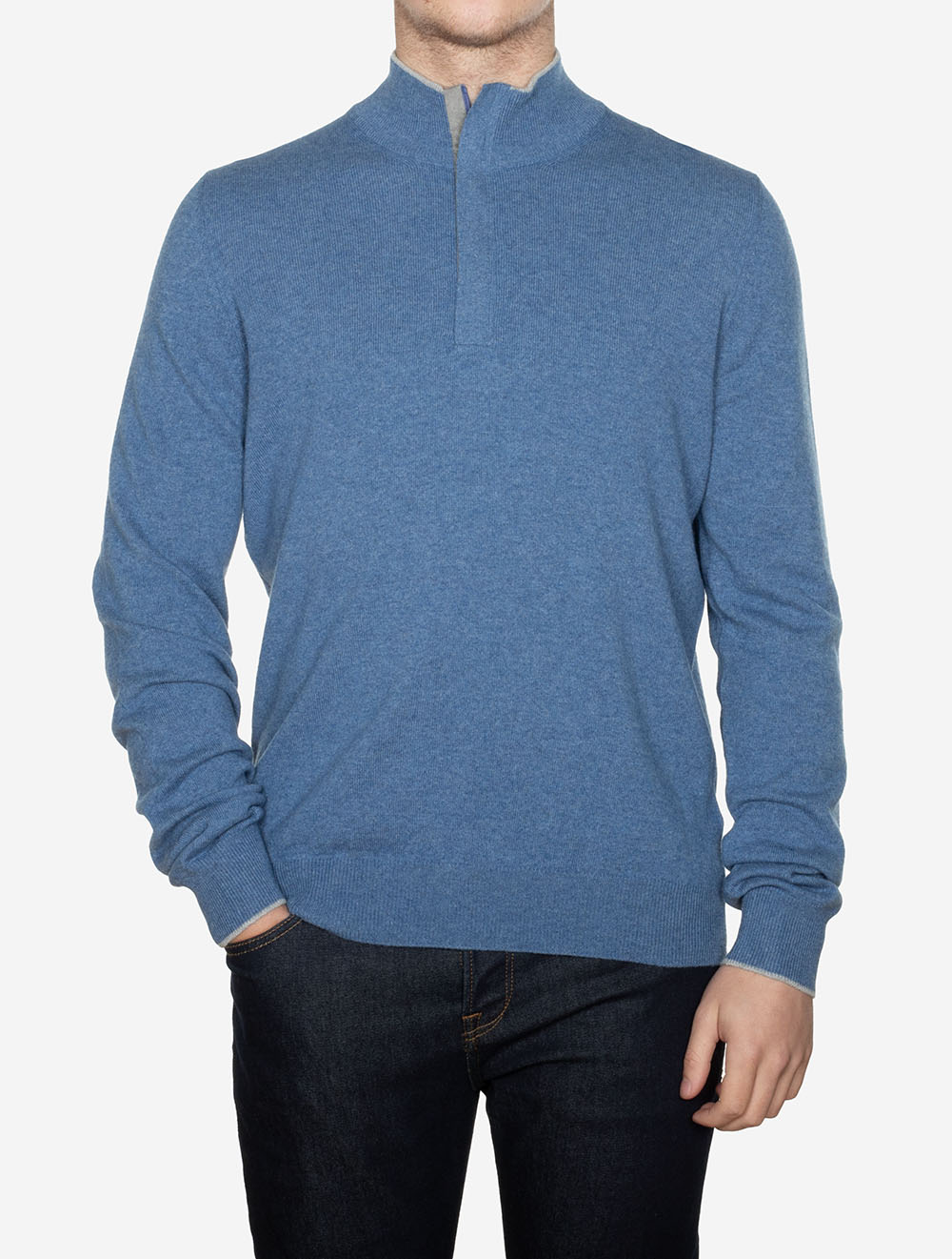 Gran Sasso Mock Zip Alcantara Knitwear Blue AI1