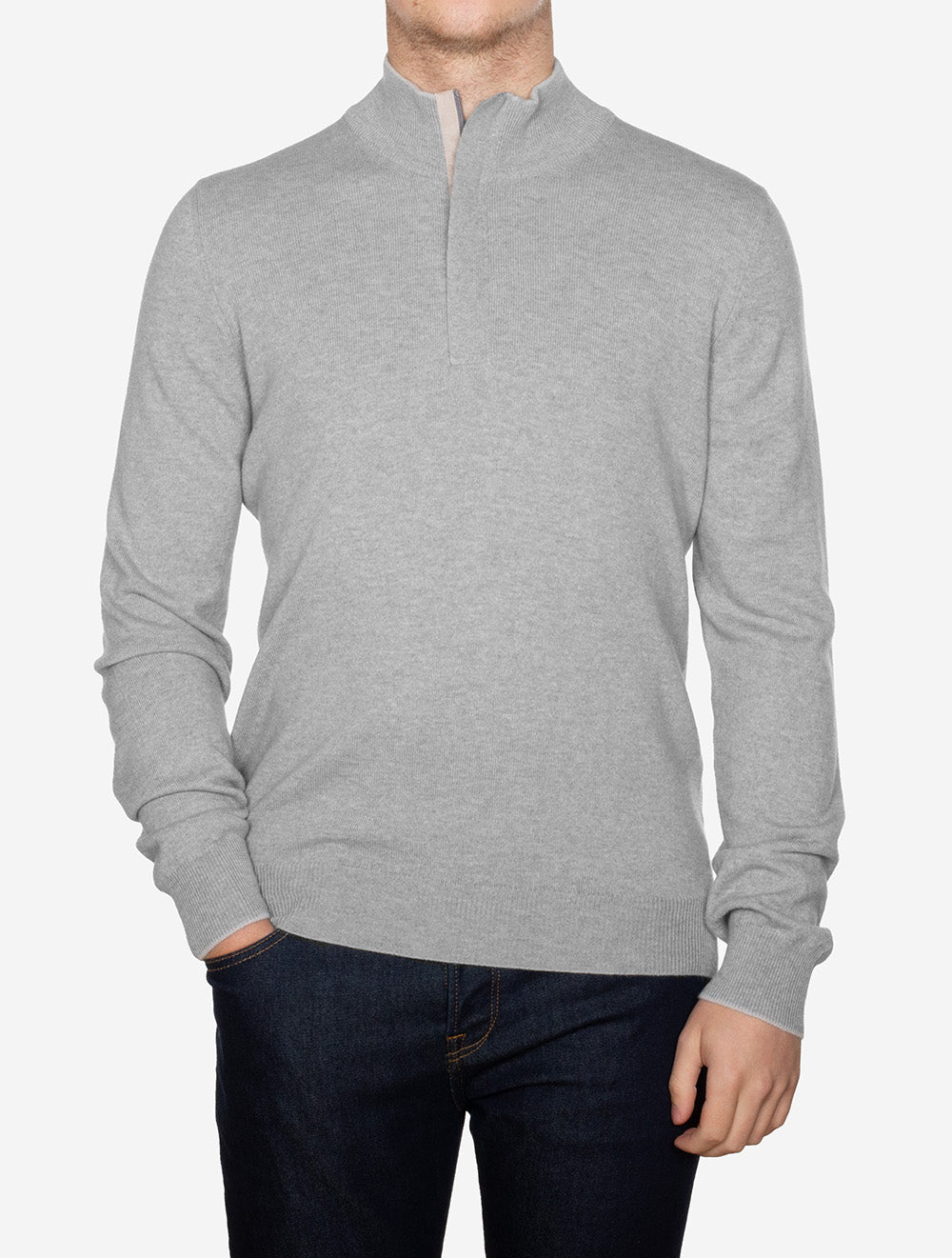 Gran Sasso Mock Zip Alcantara Knitwear Grey AI1