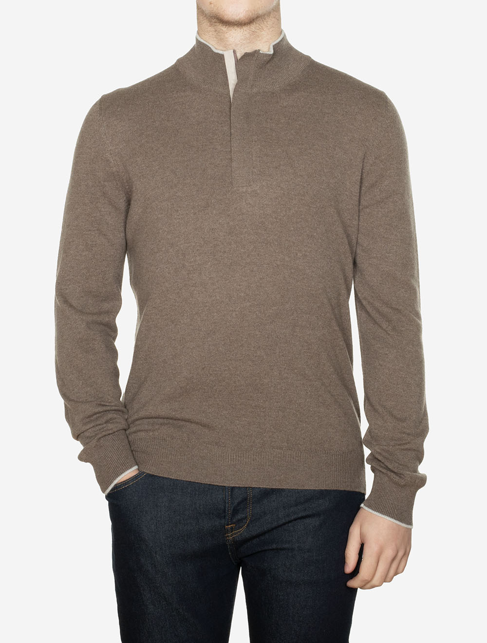 Gran Sasso Mock Zip Alcantara Knitwear Brown AI1