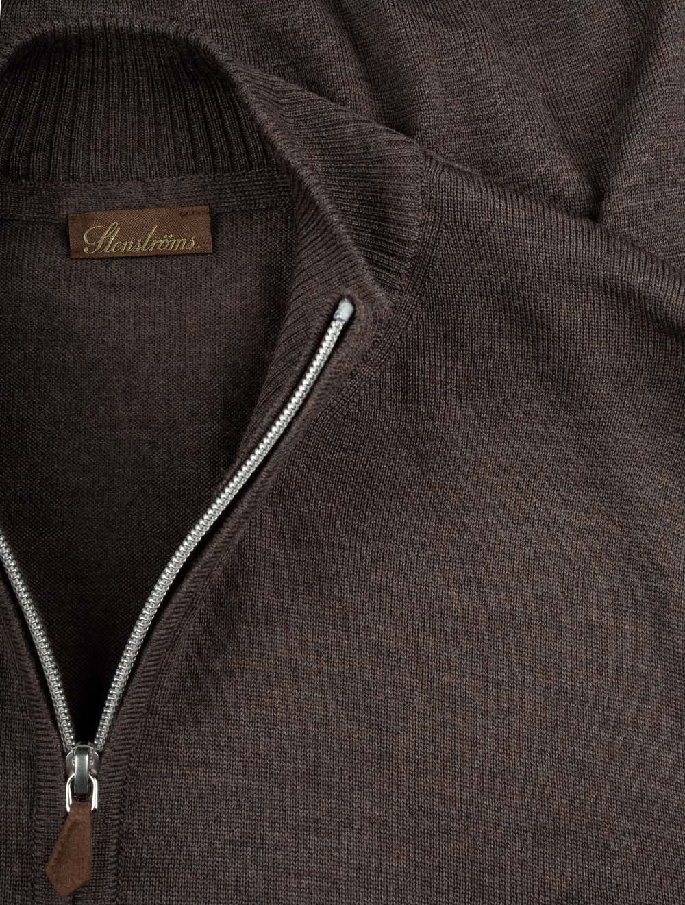 Knitted Half Zip Merino Wool Brown