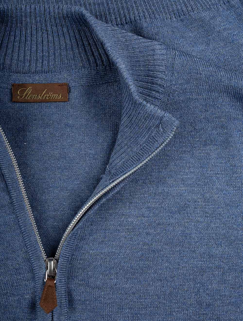 Knitted Half Zip Merino Wool Blue