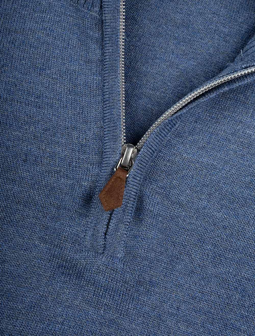 Knitted Half Zip Merino Wool Blue