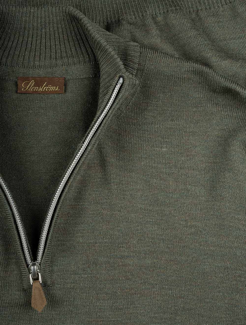 Knitted Half Zip Merino Wool Green