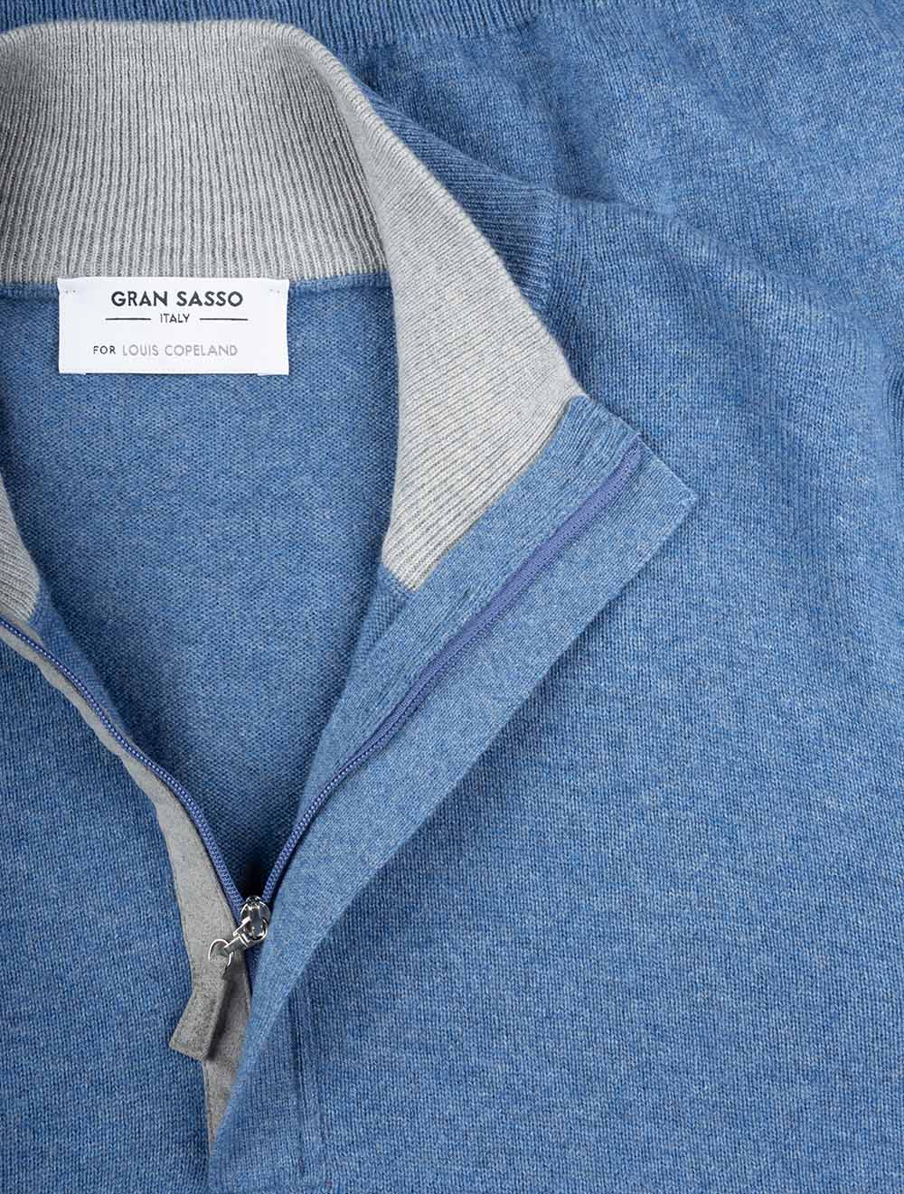 Gran Sasso Mock Zip Alcantara Knitwear Blue AI3