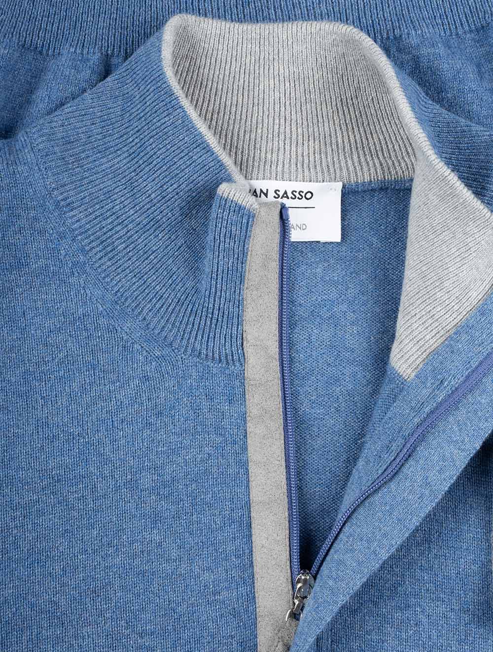 Gran Sasso Mock Zip Alcantara Knitwear Blue AI5