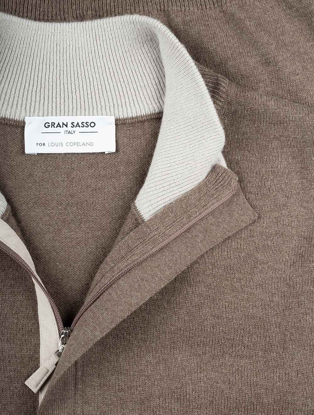 Gran Sasso Mock Zip Alcantara Knitwear Brown AI3