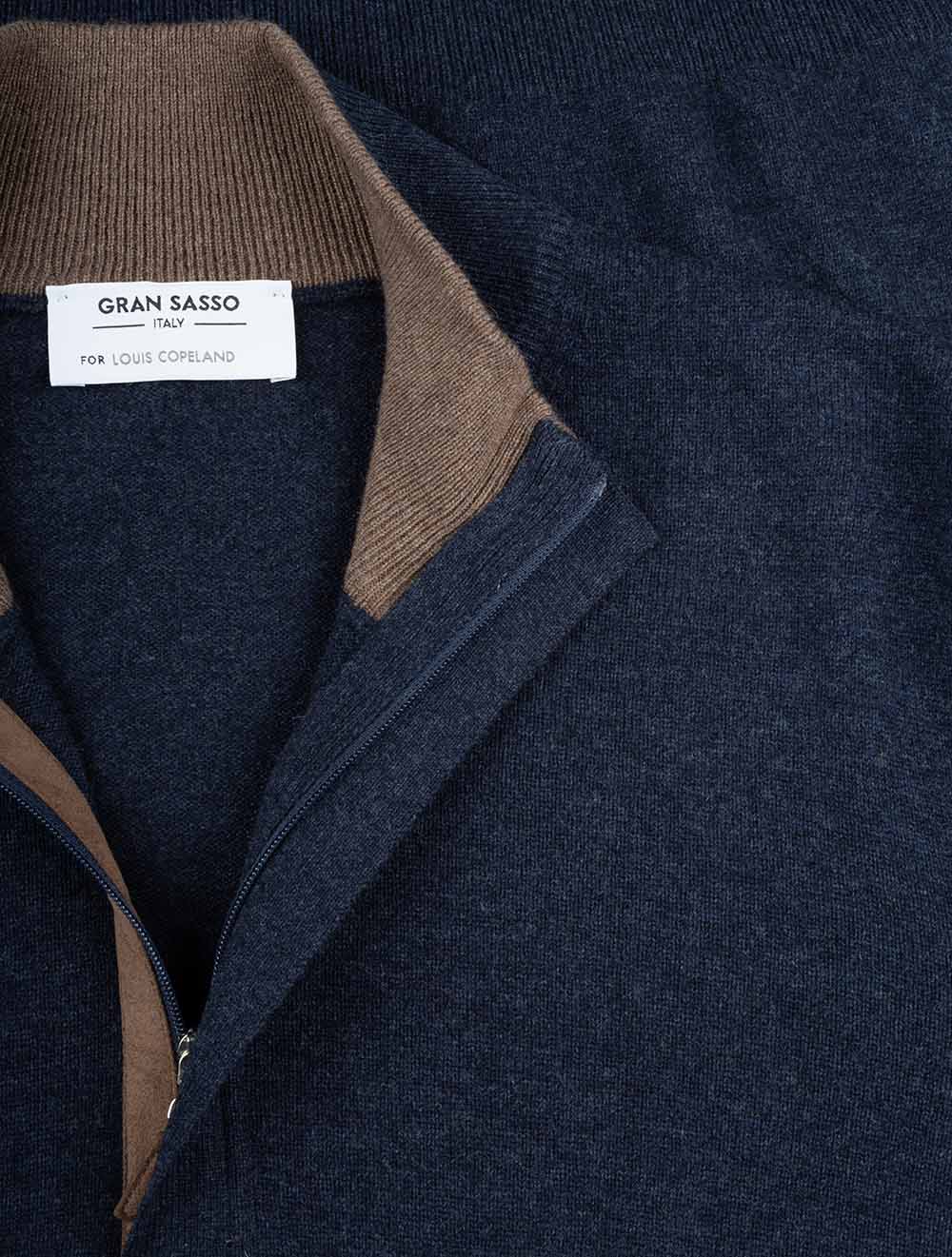 Gran Sasso Mock Zip Alcantara Knitwear Navy AI3