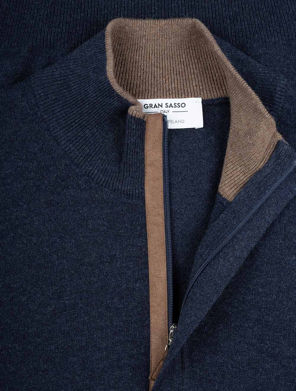 Gran Sasso Mock Zip Alcantara Knitwear Navy AI4