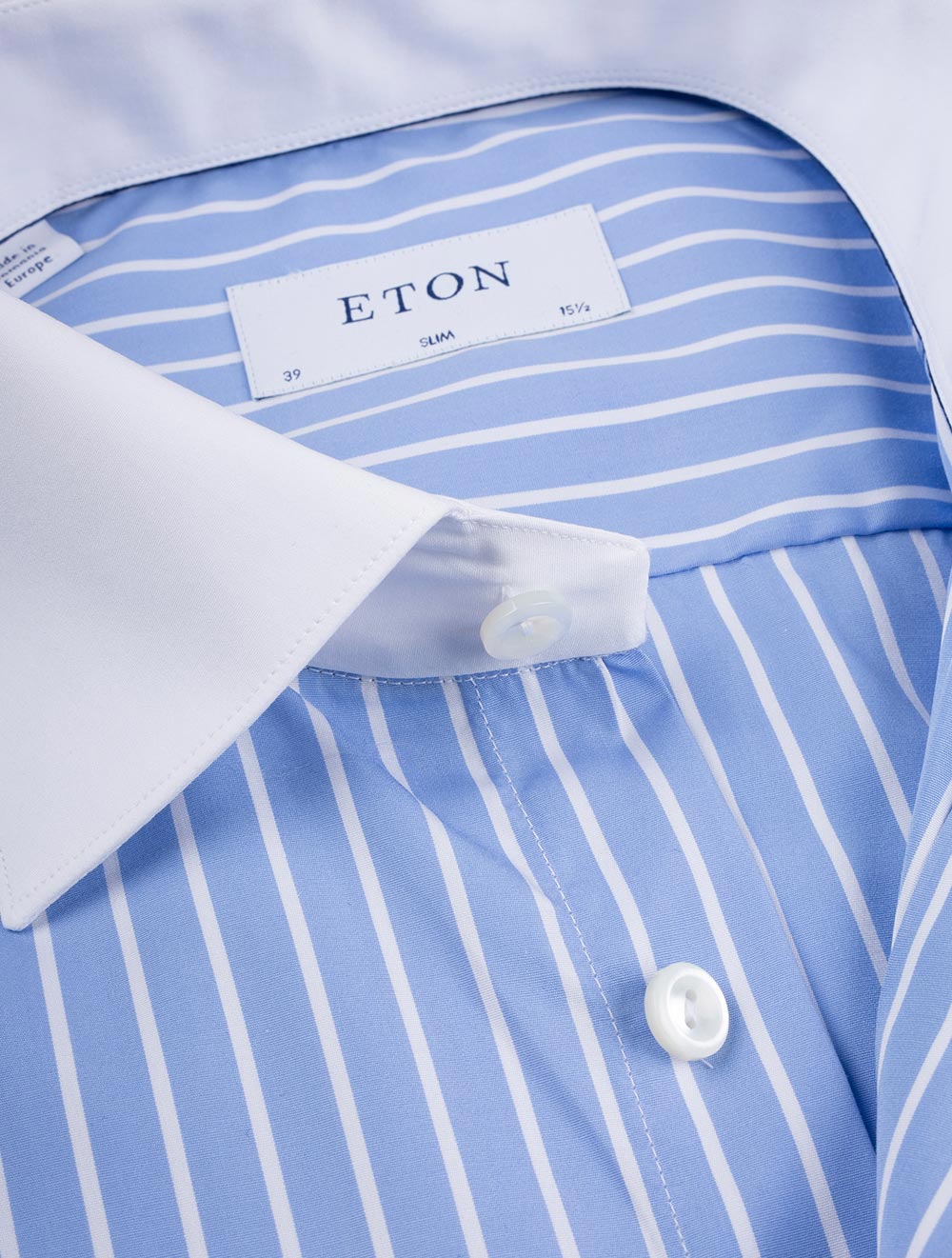 Eton Slim Contrast Collar Stripe Shirt Blue AI1