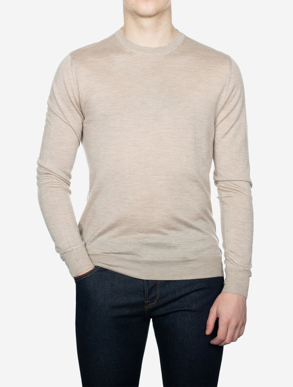 Fedeli Crew Neck Long Sleeve Sweater Beige AI1