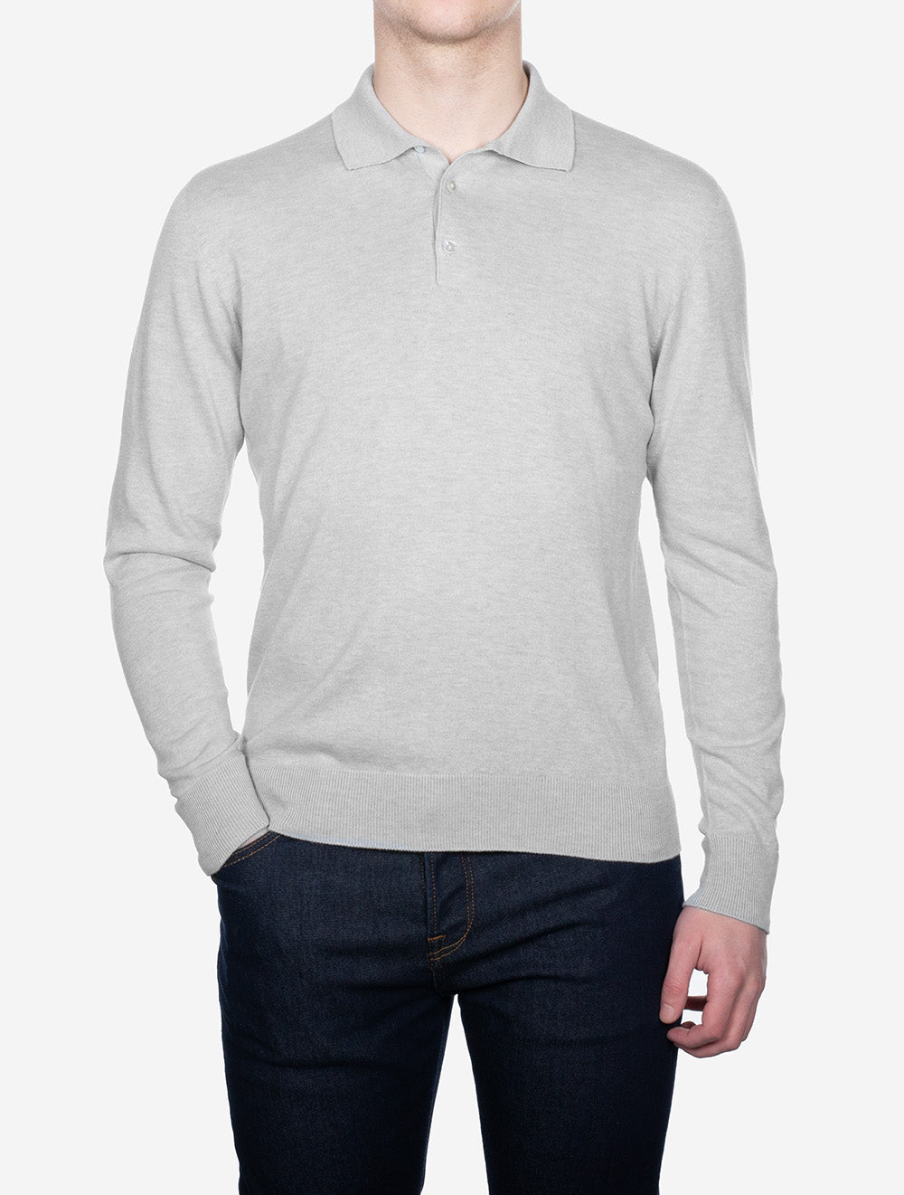 Louis Copeland Knit Long Sleeve Polo Grey AI1