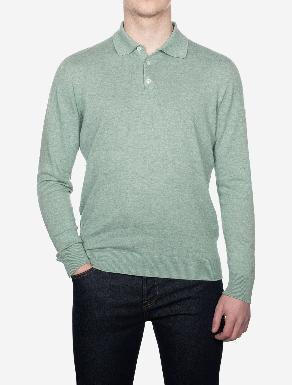 Louis Copeland Knit Long Sleeve Polo Sage AI1