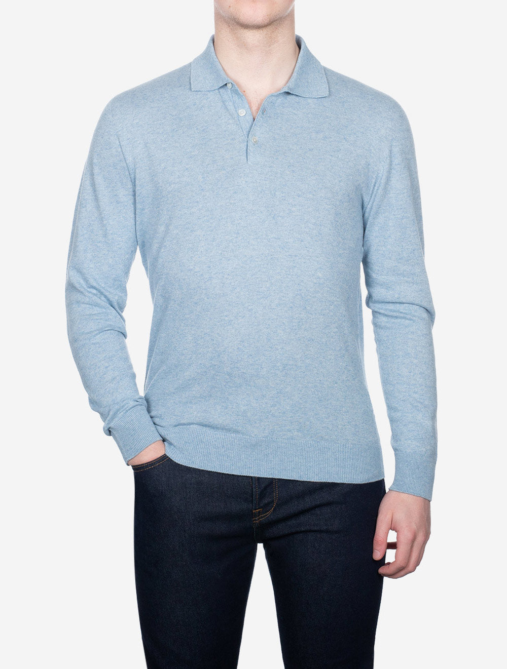 Louis Copeland Knit Long Sleeve Polo Blue AI1