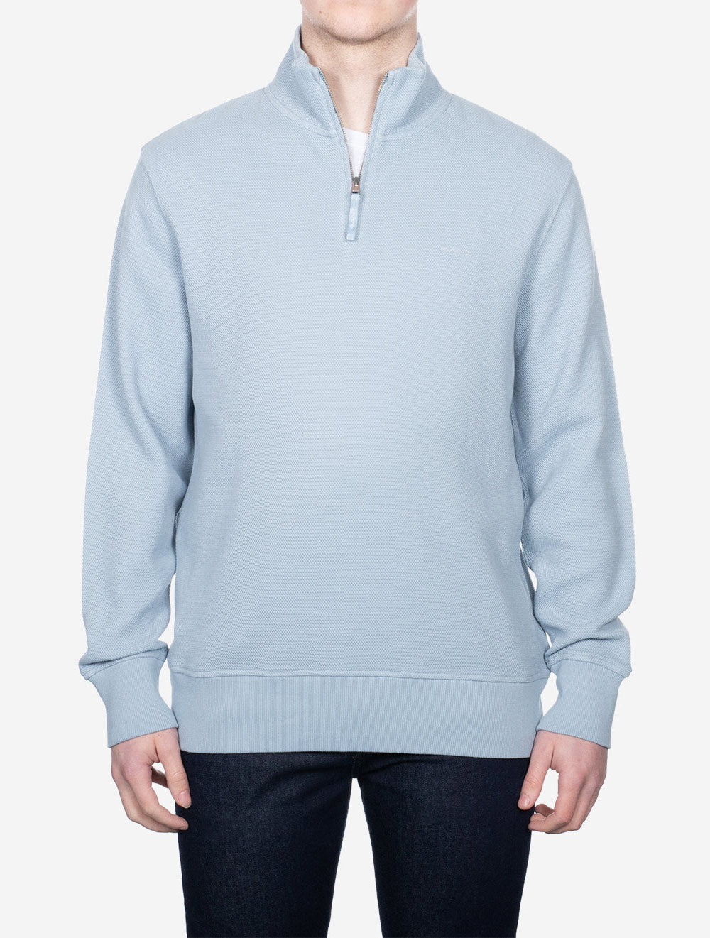 Waffle Texture Half Zip Dove Blue