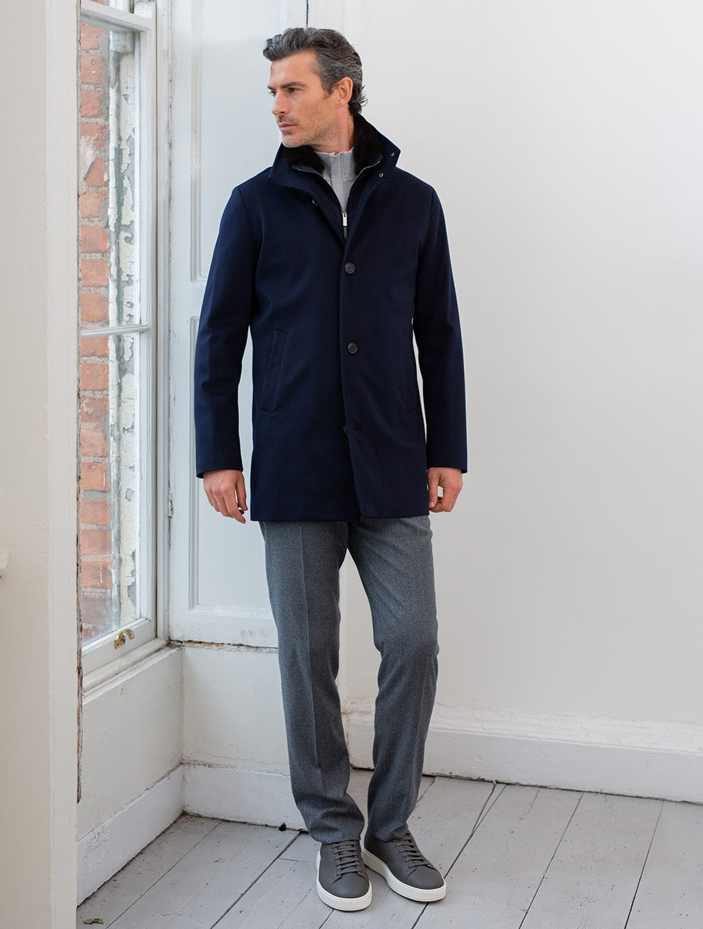 Paul And Shark Cashmere Loropiana Strom System Coat Navy AI1