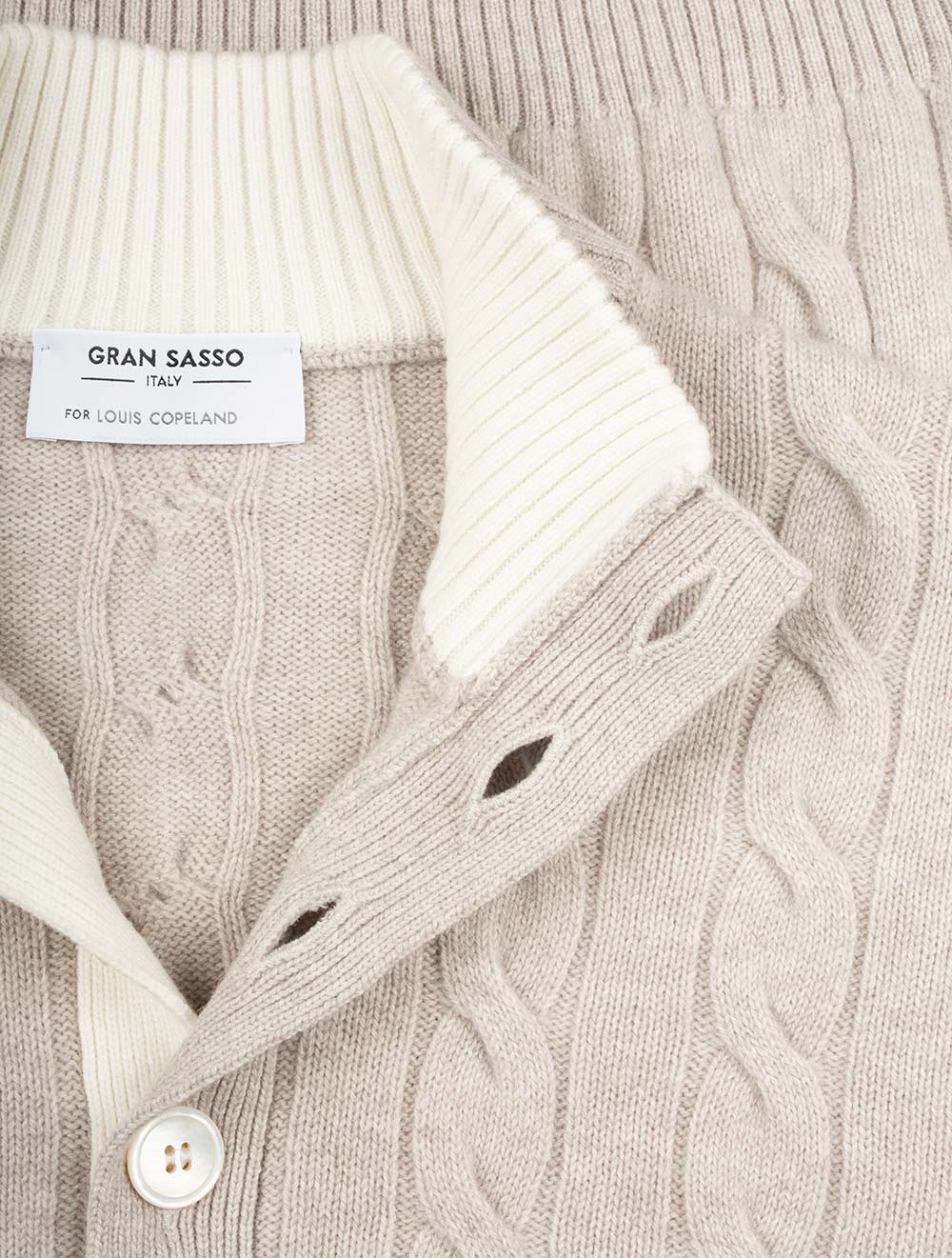 Gran Sasso Mock Cable Knit Button Up Stone AI3