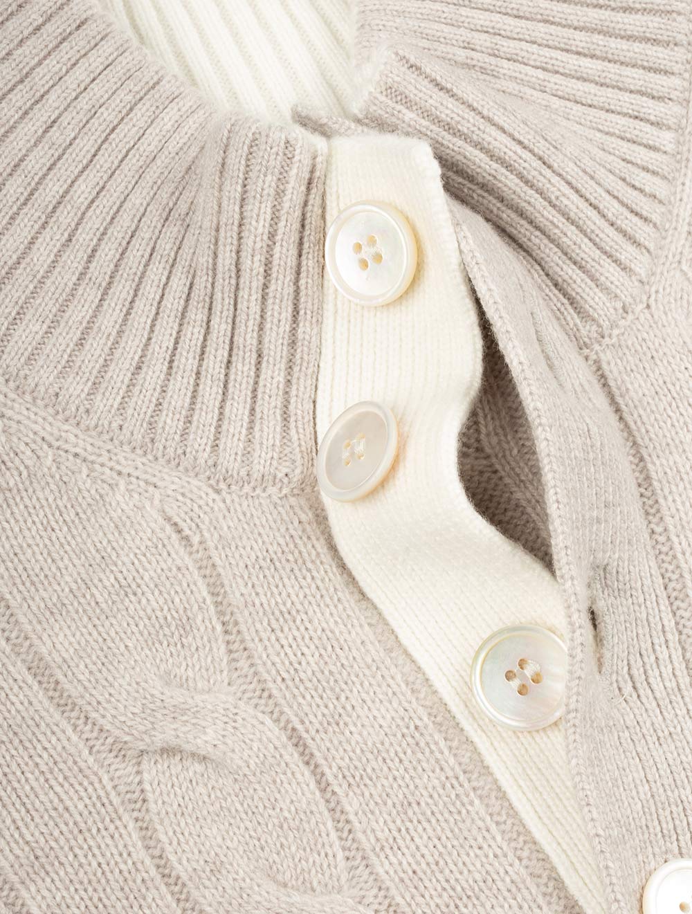 Gran Sasso Mock Cable Knit Button Up Stone AI5