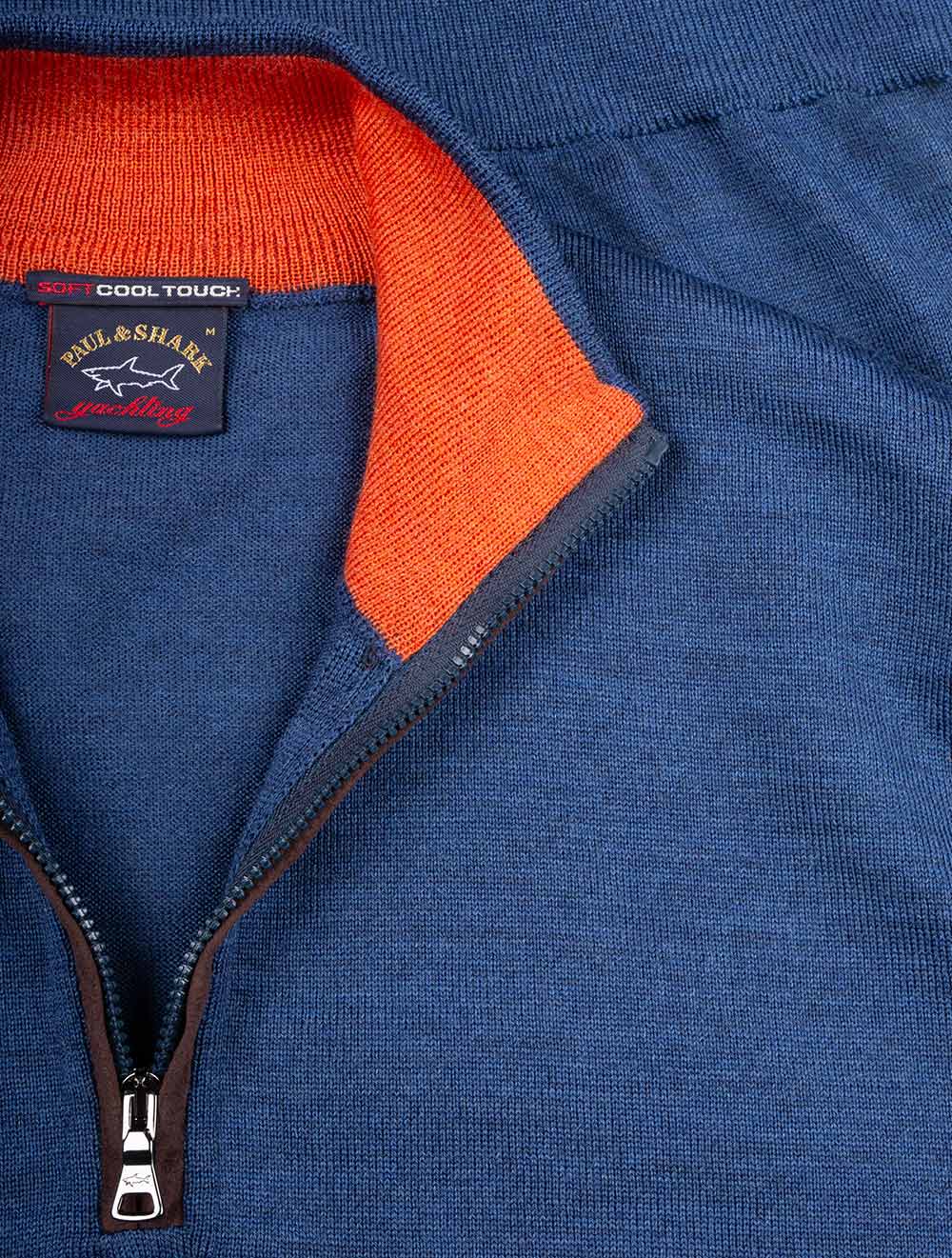 Paul And Shark Zipped Pullover With Suede Blue AI3