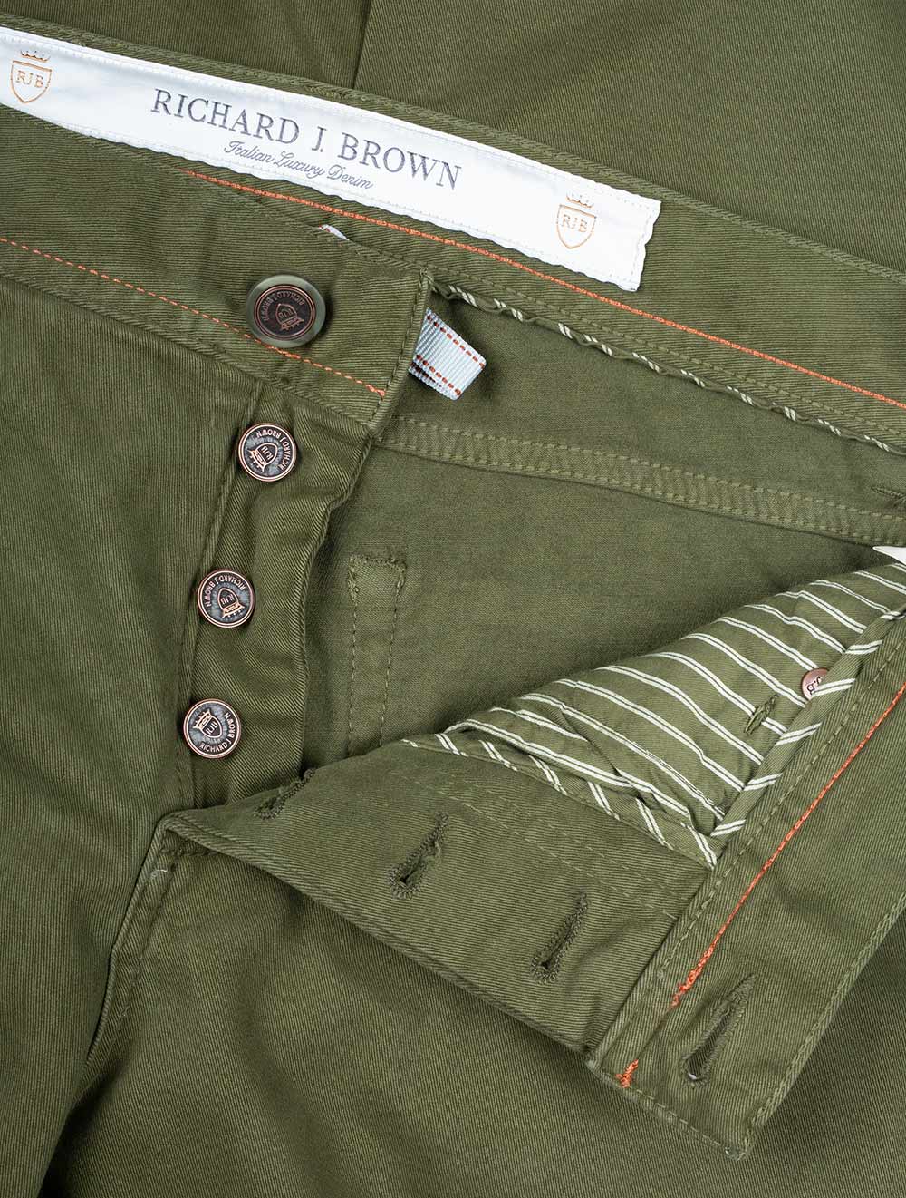 Richard J Brown Luxury Denim Cashmere Jean Olive Green AI3