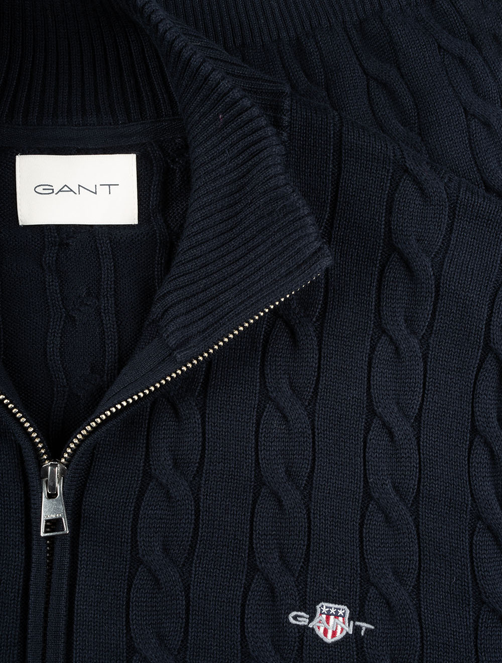 Gant Cotton Cable Half Zip Evening Blue AI3