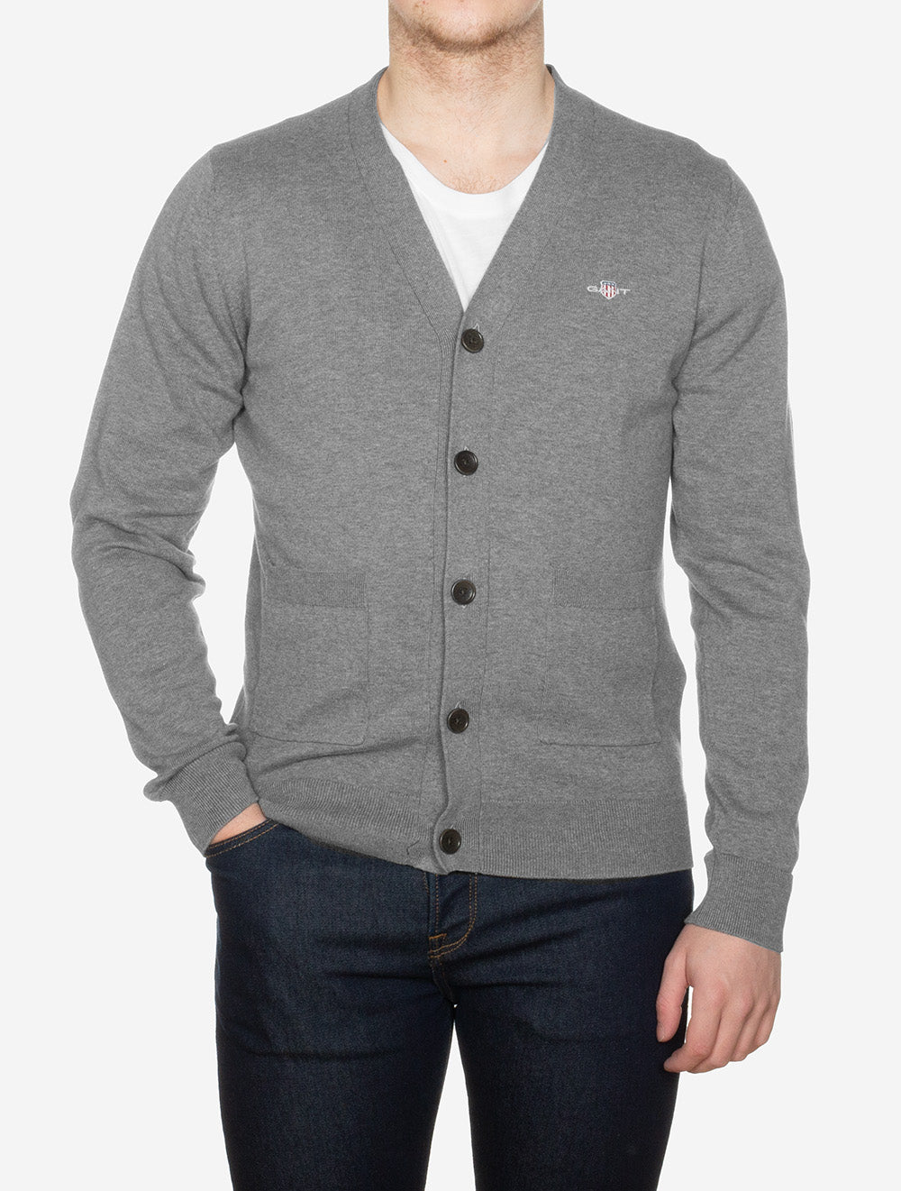 Classic Cotton V Cardigan Dark Grey Melange