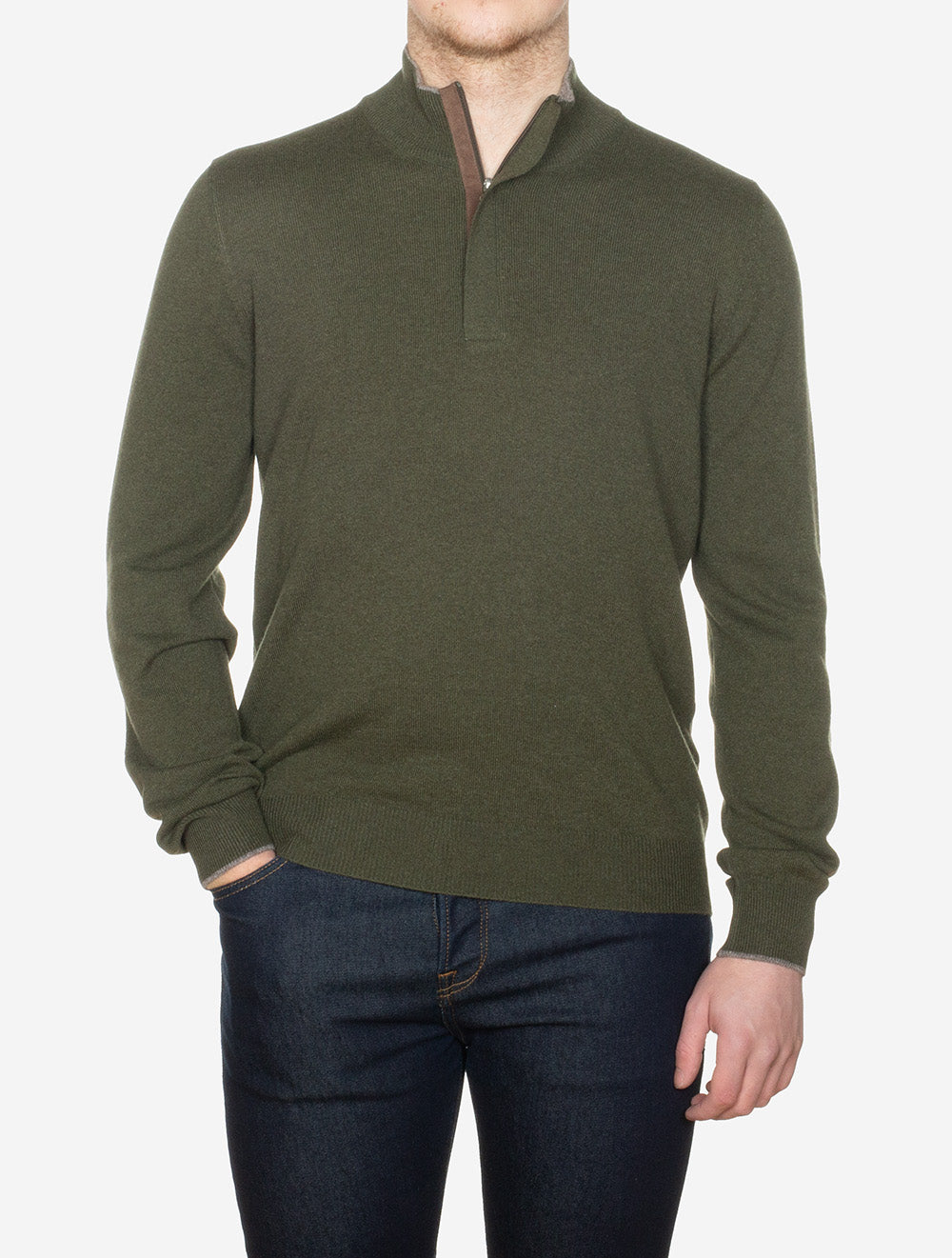 Gran Sasso Mock Zip Alcantara Knitwear Green AI1