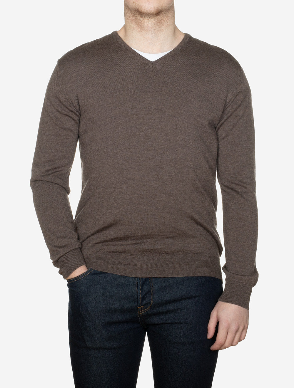 Merino Wool V Neck Brown