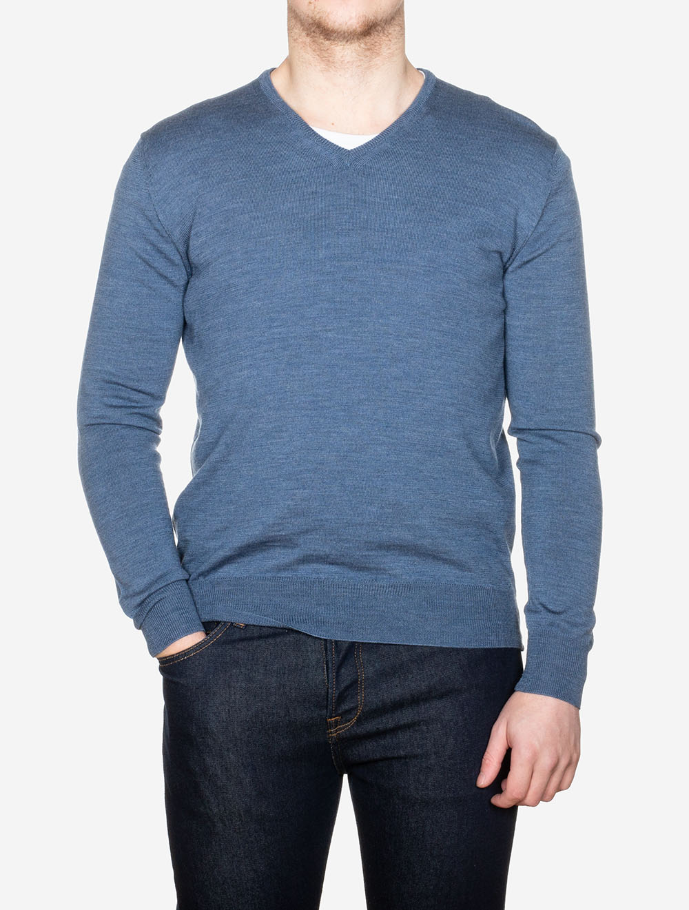 Merino Wool V Neck Blue