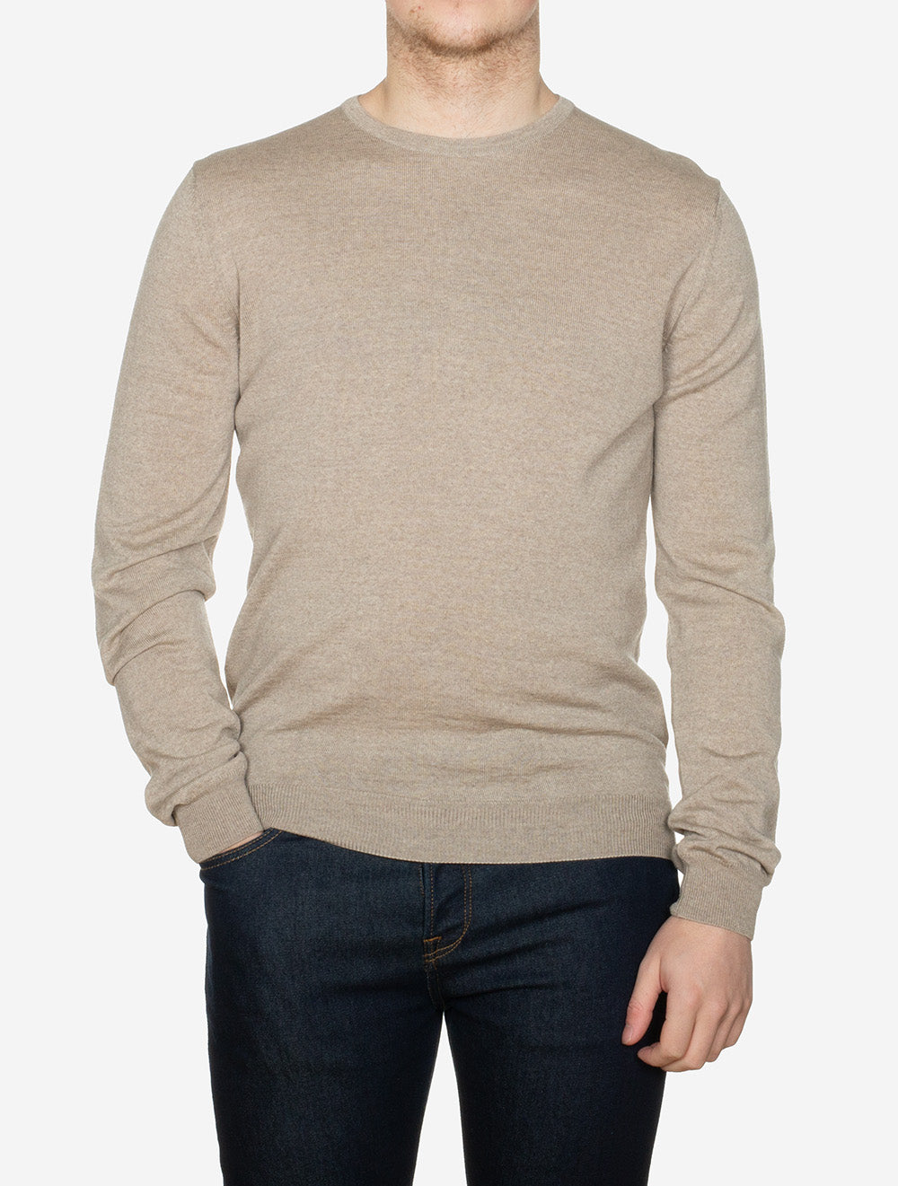 Stenstroms Merino Wool Crew Neck Jumper Beige AI1