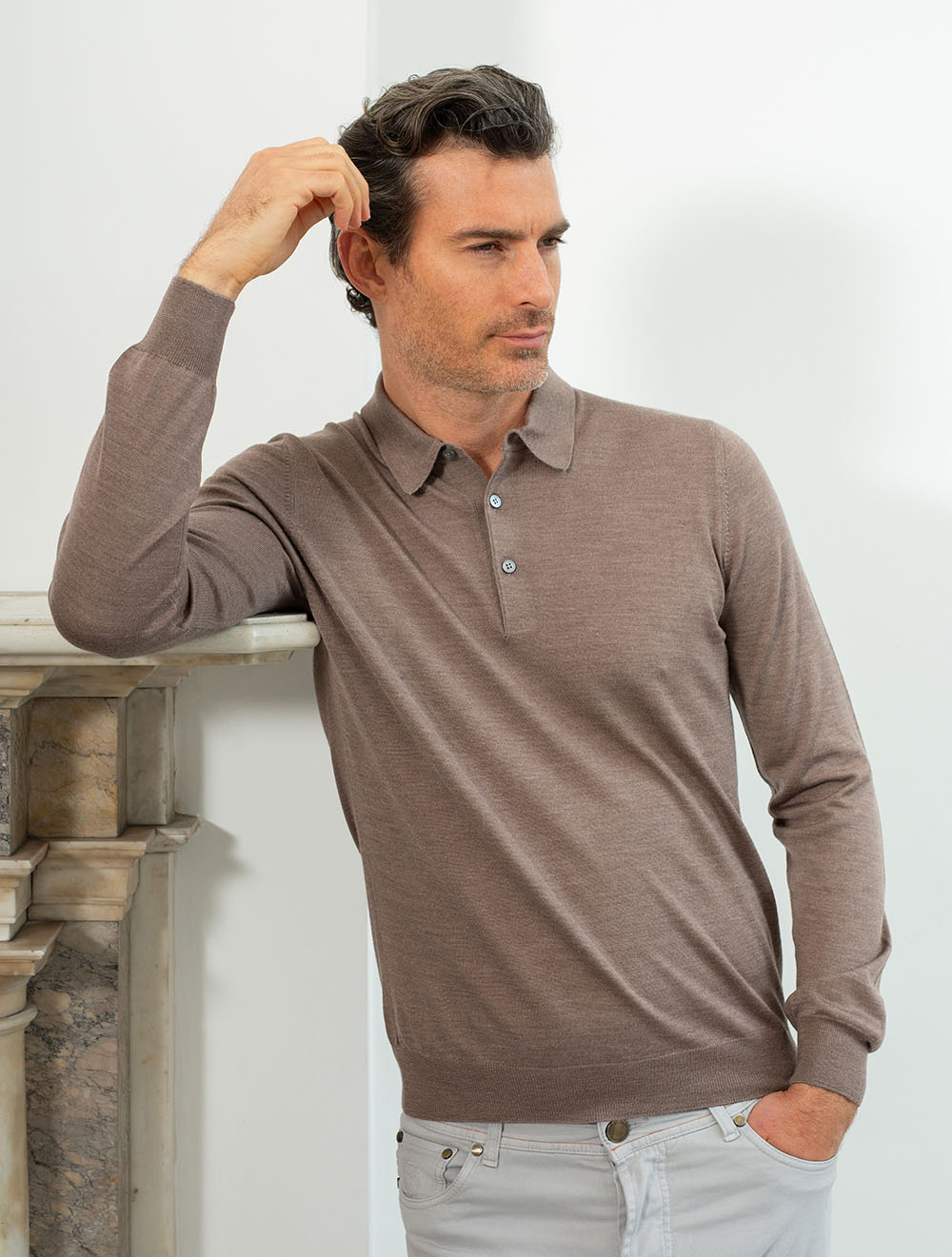 Tennis Long Sleeve Polo Taupe