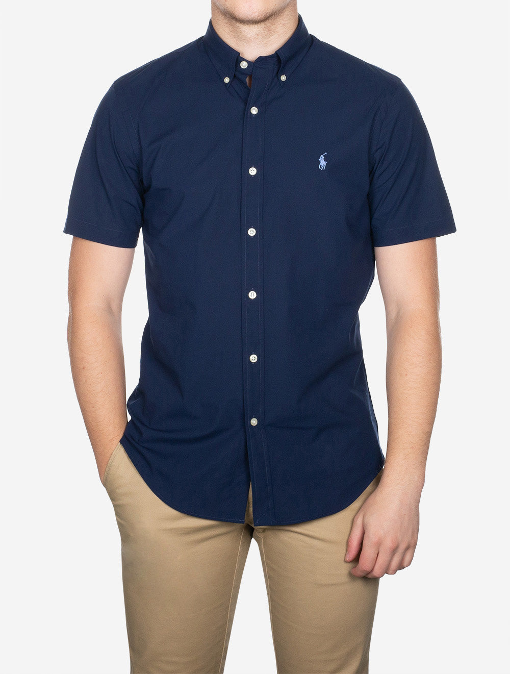 Short Sleeve Plain Buttondown Shirt Cruise Navy