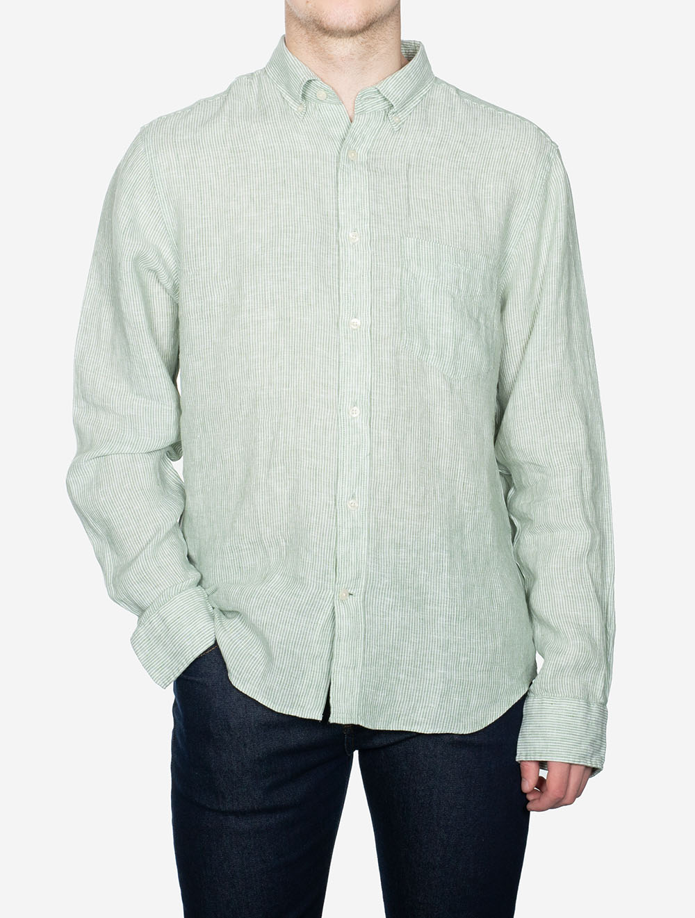 Regular Linen Stripe Shirt Kalamata Green