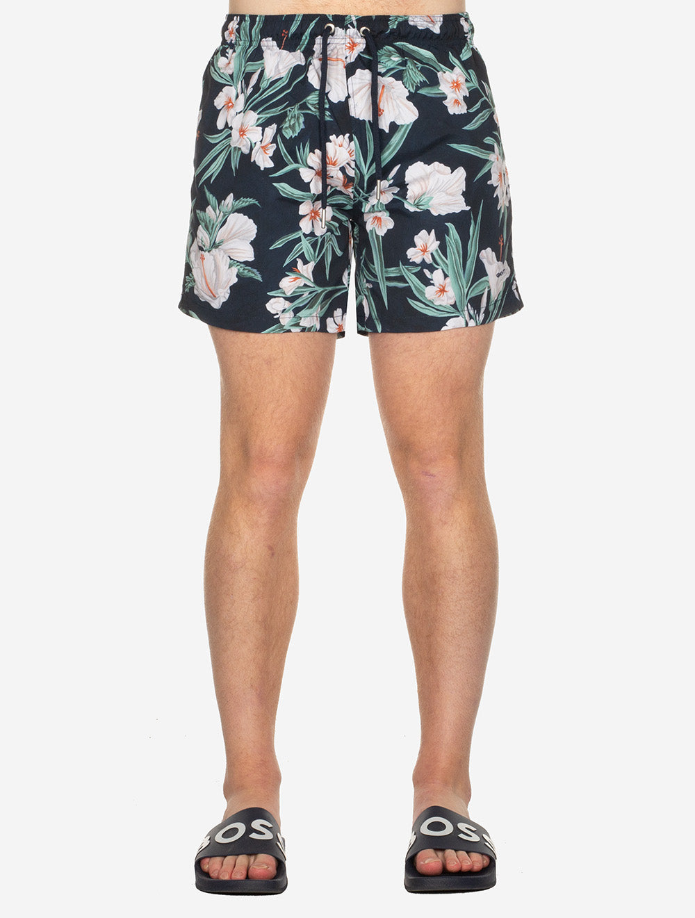 Oleander Print Swim Shorts Evening Blue