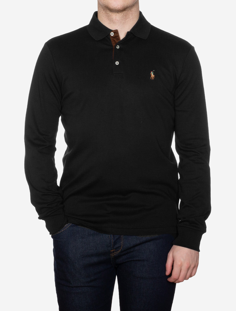 Ralph Lauren Slim Fit Pima Long Sleeve Polo Black AI1