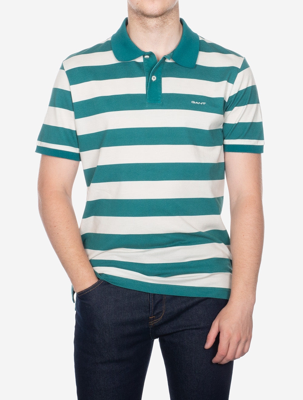 Heavy Washed Striped Polo Ocean Turquosie