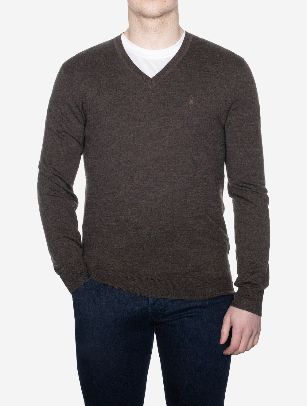 Merino Slim V Neck Pullover Brown