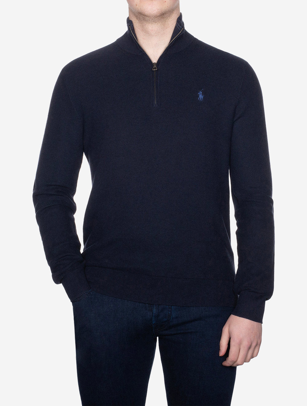 Piqué-Pullover mit halbem Reißverschluss, Cruise Navy