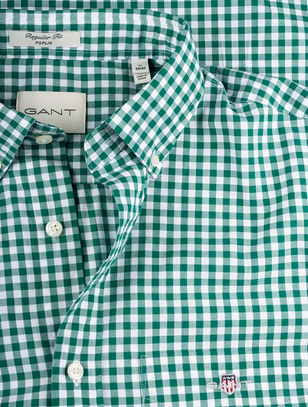 Regular Fit Poplin Gingham Shirt Deep Forest Green