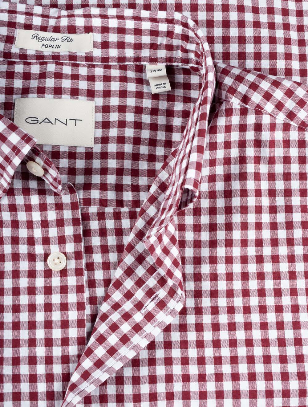 Regular Fit Poplin Gingham Shirt Wine Red