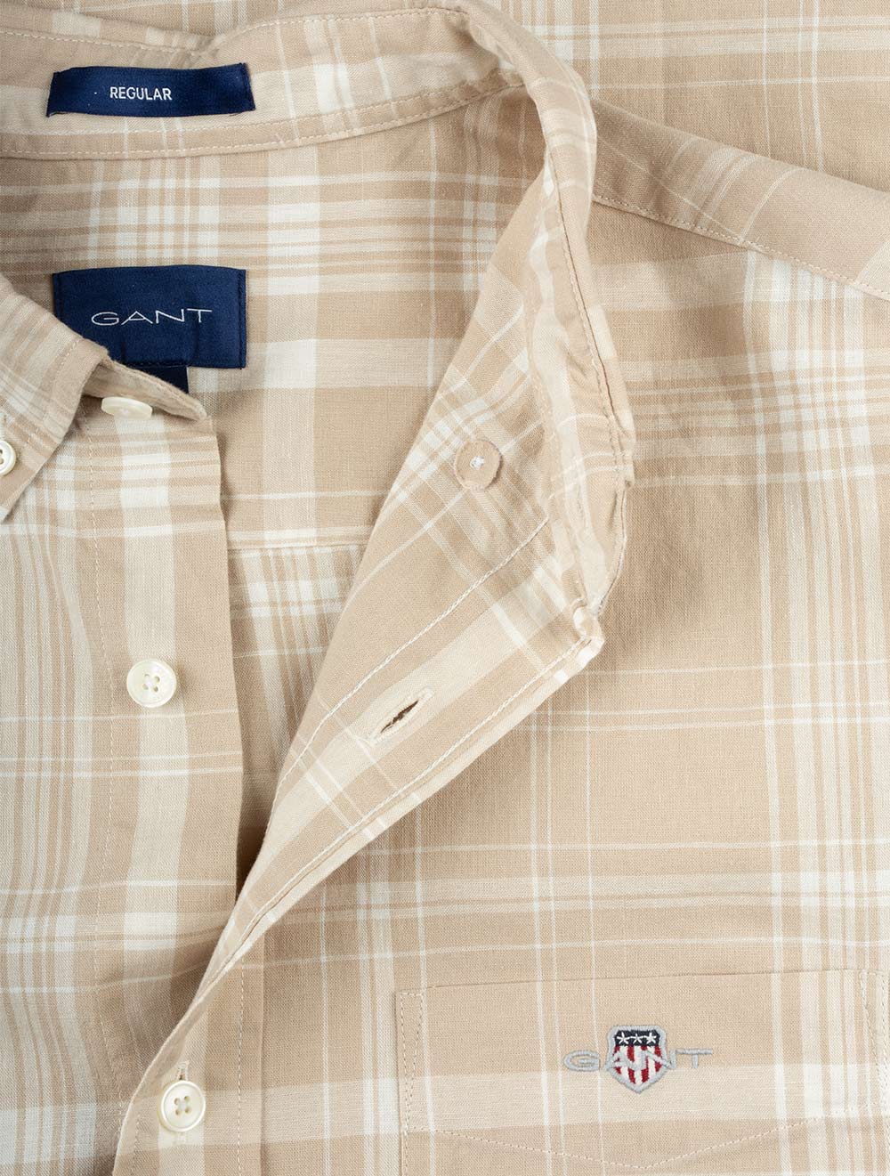 Gant Regular Cotton Linen Check Shirt Dry Sand AI3