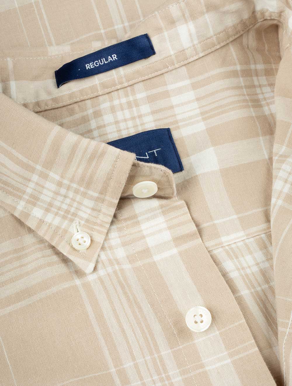 Gant Regular Cotton Linen Check Shirt Dry Sand AI4