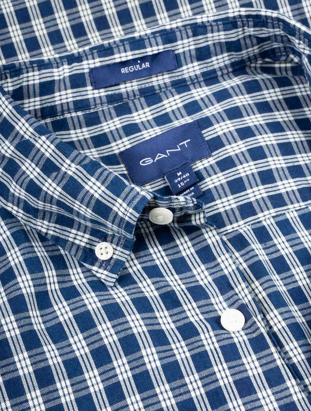 Gant Regular Fit Ingigo Micro check Shirt Indigo AI2