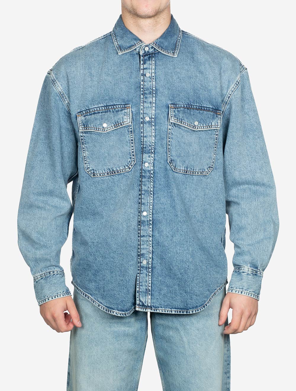 Gant Oversized Denim Shirt Light Blue Worn In AI4