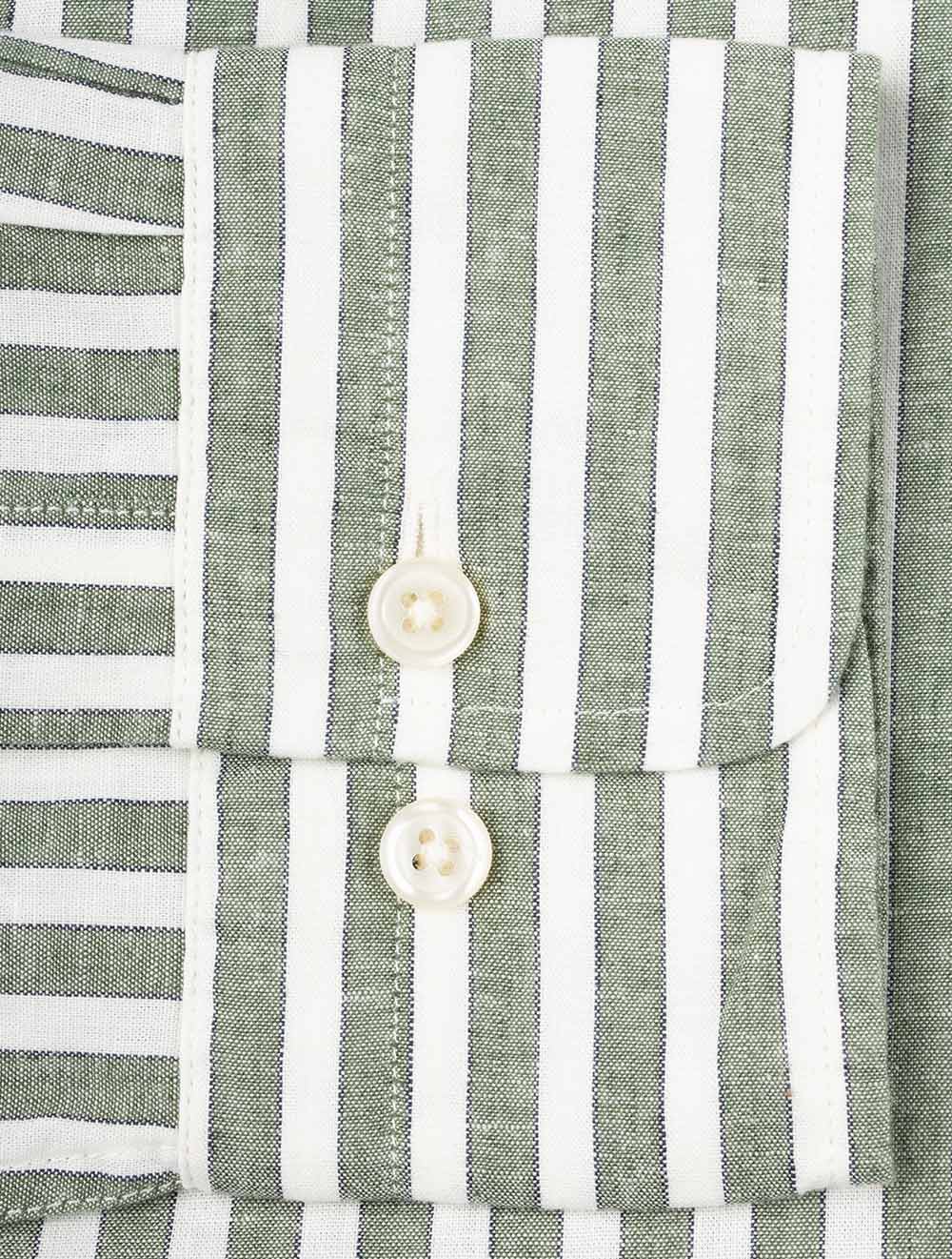 Regular Cotton Linen Stripe Shirt Pine Green