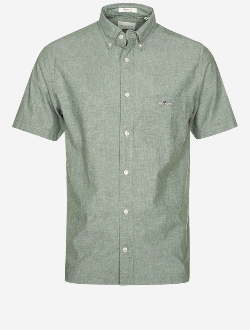 Chemise à manches courtes en coton et lin vert pin