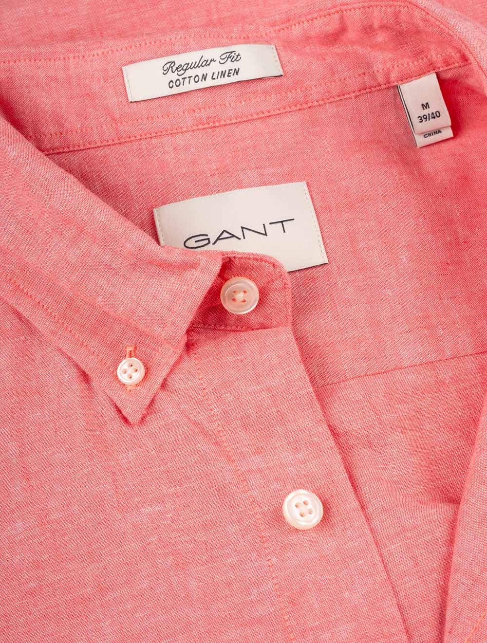 Gant Regular Cotton Linen Short Sleeve Shirt Sunset Pink AI4