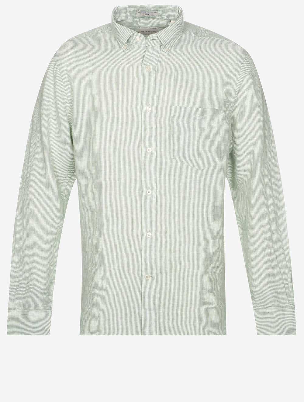 Regular Linen Stripe Shirt Kalamata Green