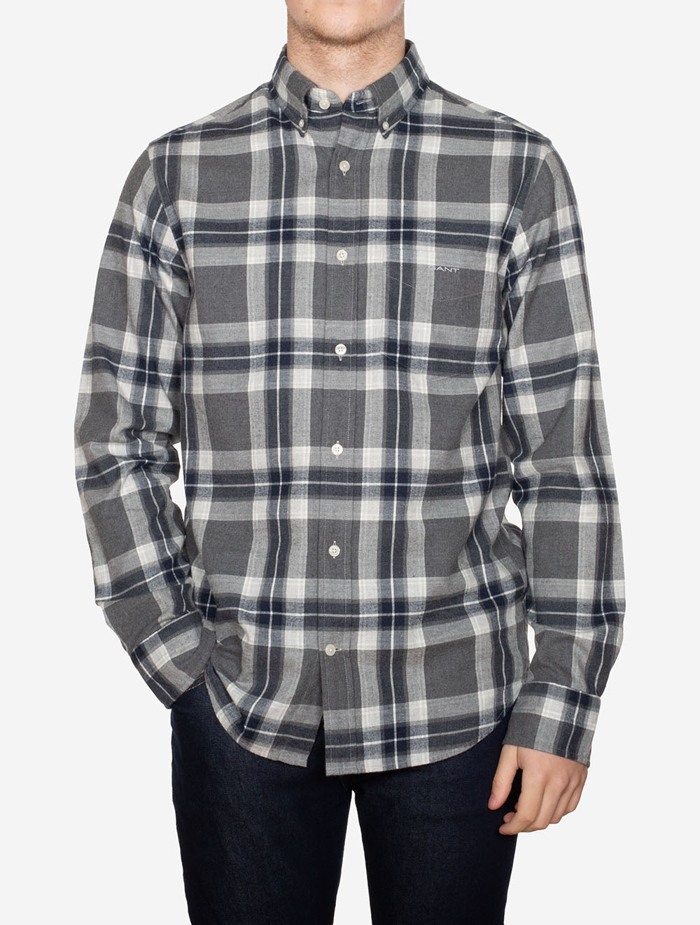 Gant Regular Tartan Melange Check Shirt Dark Grey Melange AI1